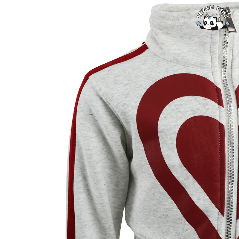LEZONKIDS - OEM Customized Fashion Heart Print Zipper Hoodie Coat Side Stripe Sweat Pants Girls Clothing Sets Luxury
